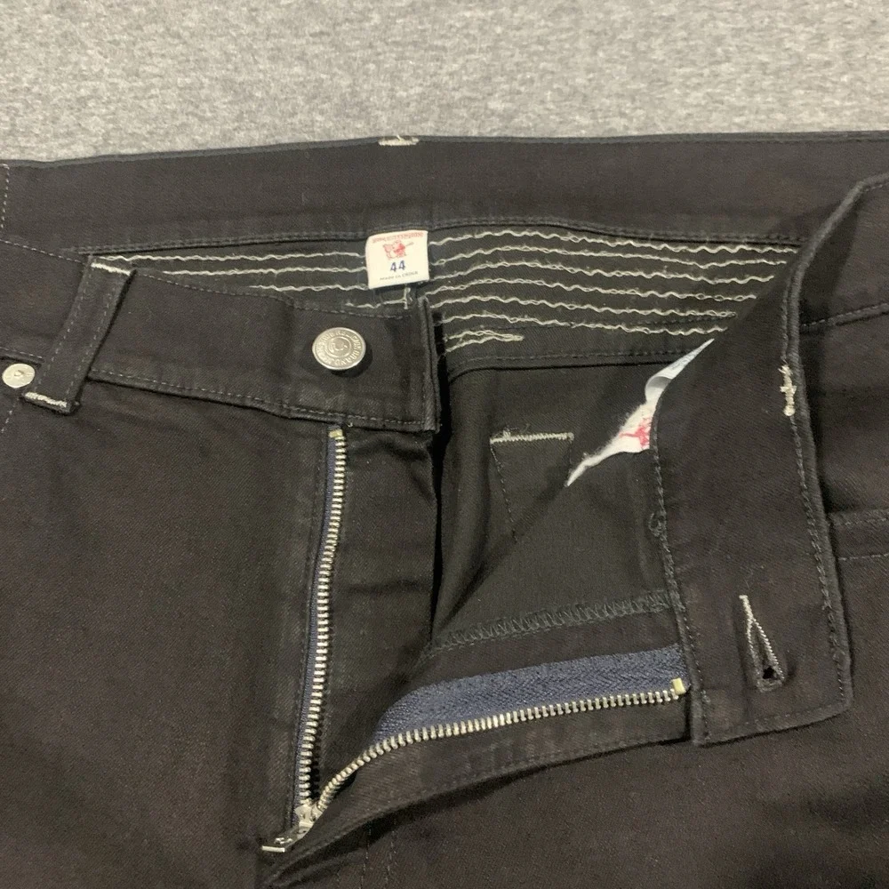 True Religion Men's Straight Leg Jeans Black Cotton Blend - 44x33